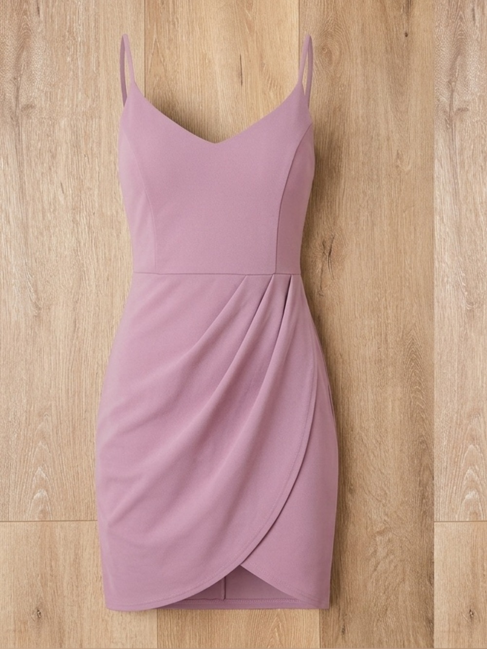 Lulu's Forever Your Girl XL Dusty Mauve Spaghetti-Strap Wrap Mini Dress